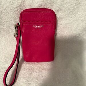 Coach Hot Pink Leather Wristlet Phone Pouch